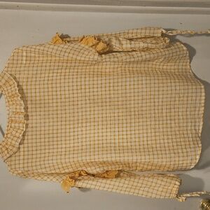 POL Gingham Lace High Neck Ruffle Shirt Top Small